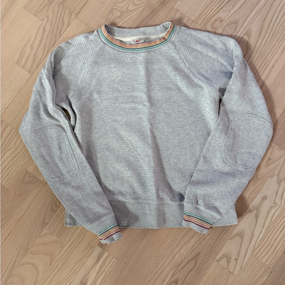 Faherty Gray Crewneck Lounge Top with Multicolor Trim
